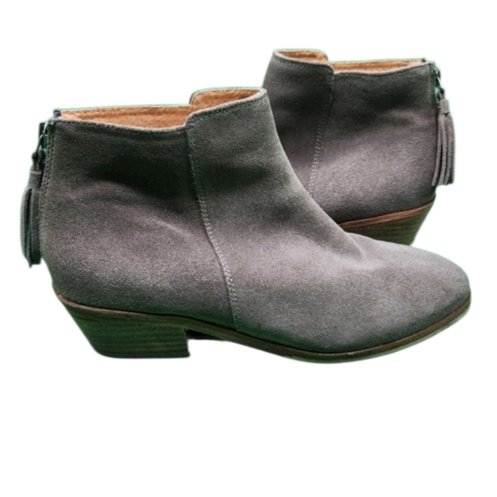 Joules Womens Size 6 Gray Grey Back Zip Tassel Ankle Suede Leather Boots Booties